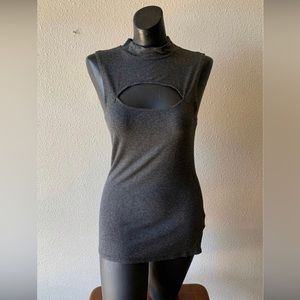 High Neck Collared Grey Tank Top Size Medium Guess